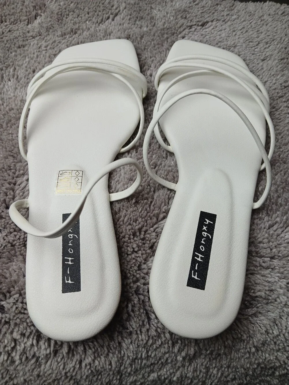 F-HONGXY Off White Strappy Square Toe Flat Sandals 41/US 9.5-10